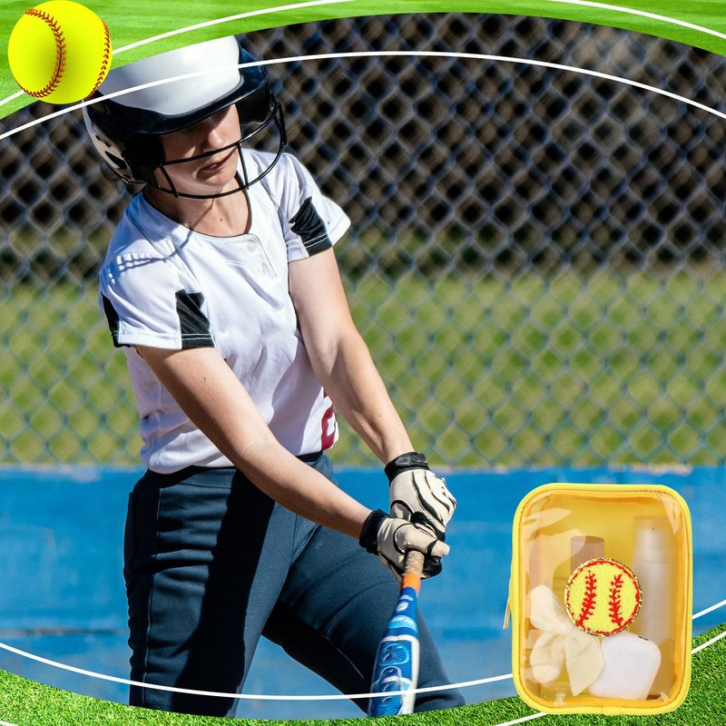 Reginary 12 Pcs Softball Party Favors Clear Softball Makeup Bag with Chenille Patch Portable Cosmetic Bag for Team Gifts Waterproof Travel Size