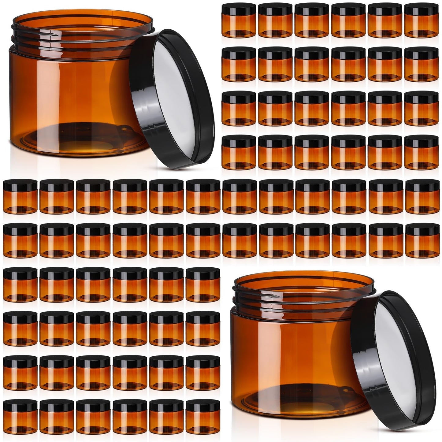 Tanlade 100 Pcs 2 oz Amber Plastic Cosmetic Jars with Lids Empty Leak Proof Container Refillable Cosmetic Jars Airtight for Cream, Lotion, Powder, Ointment, Beauty Products Travel Storage(Round)