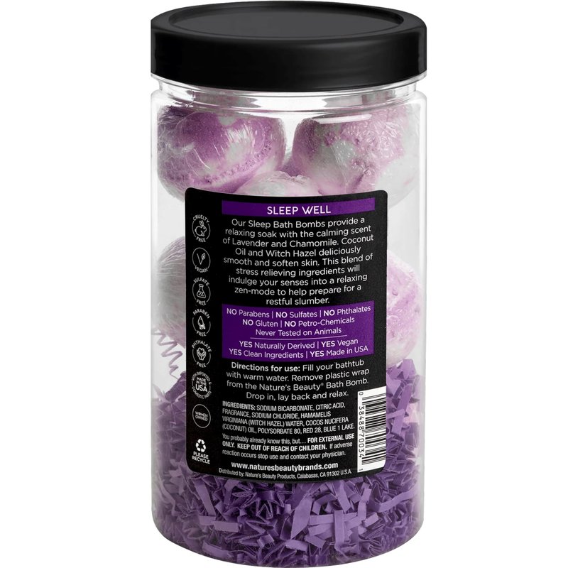Nature’s Beauty Lavender Chamomile Sleep Bath Bomb Gift Set - Relaxing Spa Soak with Coconut Oil & Witch Hazel - Vanilla Citrus Scent - 2 Pack, 17.5 oz