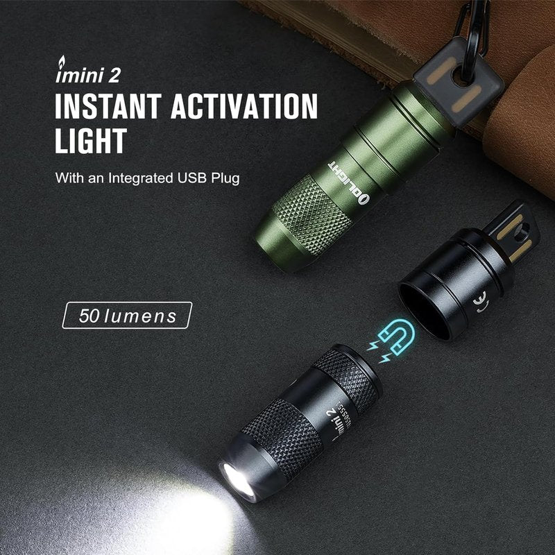Olight iMini 2 EDC Keychain Flashlight - 50 Lumens Compact LED Light | Portable Black Mini Light for Everyday Use