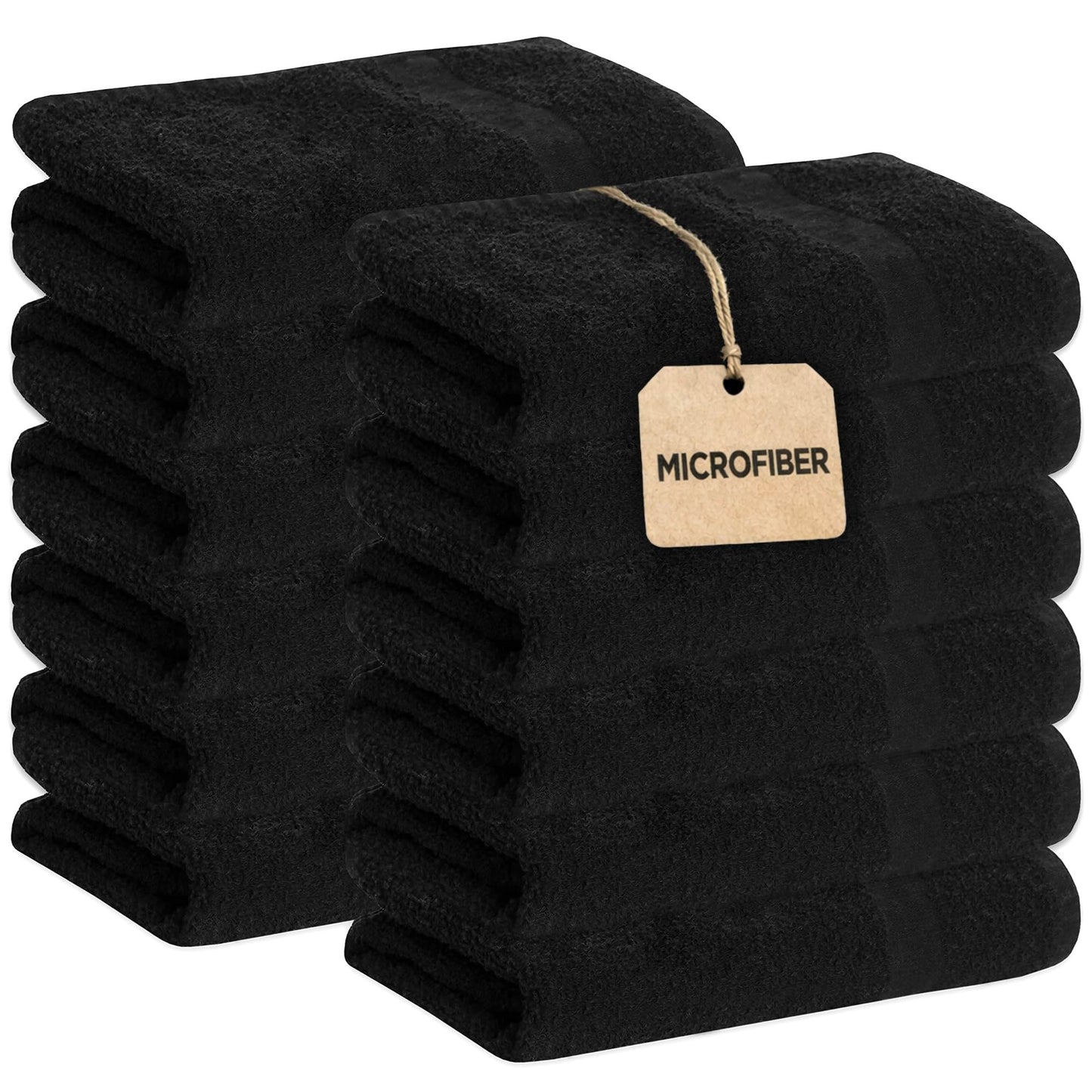 GREEN LIFESTYLE Black Microfiber Bleach Safe Towel Bulk Sets, Premium Spa Quality, Super Soft and Absorbent for Gym, Pool, Spa, Salon and Home (12 Pack)
