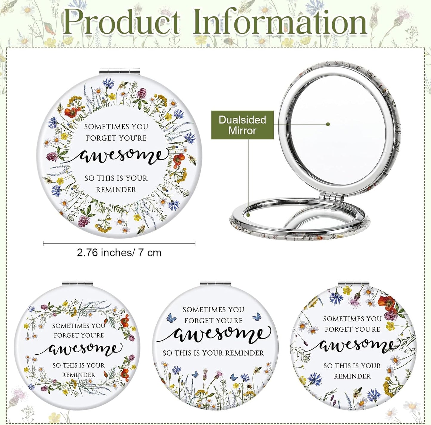 Inspirational Compact Mirror Set - 24 Double-Sided Folding Mirrors for Women | Perfect Gift for Nurses, Teachers, and Coworkers (Wildflower)