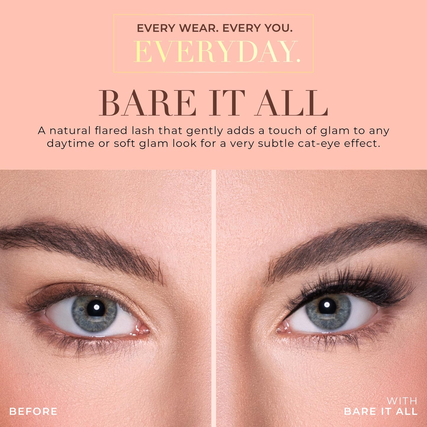 Lilly Lashes Everyday Bare it All Natural Lashes, Faux Mink Natural Eyelashes, False Eyelashes Everyday Use, Cat Eye Lashes, Individual Lashes Reusable up to 20x, No Lash Glue Included (13mm)