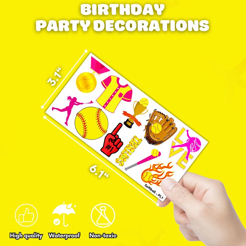 102 PCS Softball Temporary Tattoos Themed Birthday Party Decorations Favors Supplies Decor Girls Cute Baseball Sports Yellow Tattoo Stickers Gifts For Boys Girls Classroom School Prizes Carnival