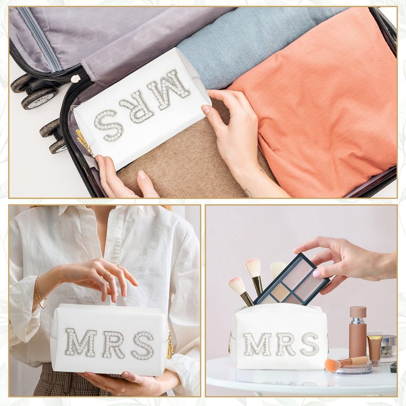Xtinmee Personalized Initial Wedding Bride Slipper Mrs Pearl Letter Makeup Bag Bachelorette Party Bridal Shower Wedding Gifts(M)