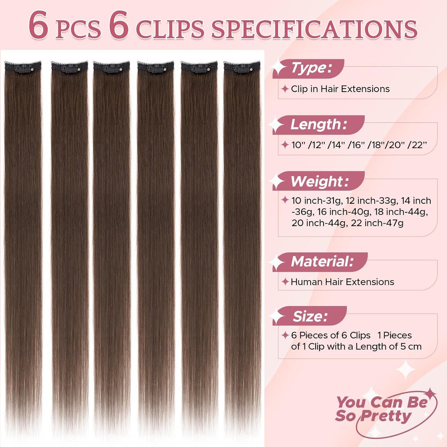 Clip-In Hair Extensions - Real Human Hair, 12 Inch, Dark Brown, Straight | Add Volume & Length for Daily Wear