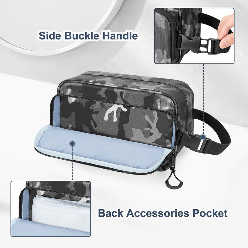 Prokva Toiletry Travel Bag for Men Tactical Hygiene Bag, Shaving Kit Toiletries Organizer Dopp Kit with Large Capacity, Black Camo(Empty Bag Only)