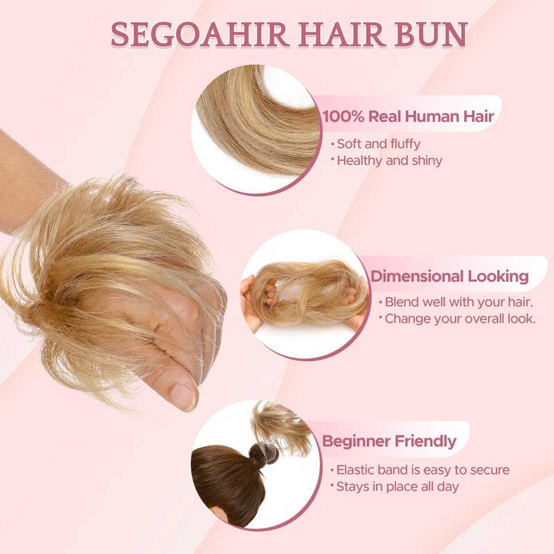 SEGO SEGOHAIR Hair Bun 100% Human Hair Natural Stright Messy Bun Hair Piece with Elastic Scrunchie for Women & Girls- 2 PCS Medium Brown