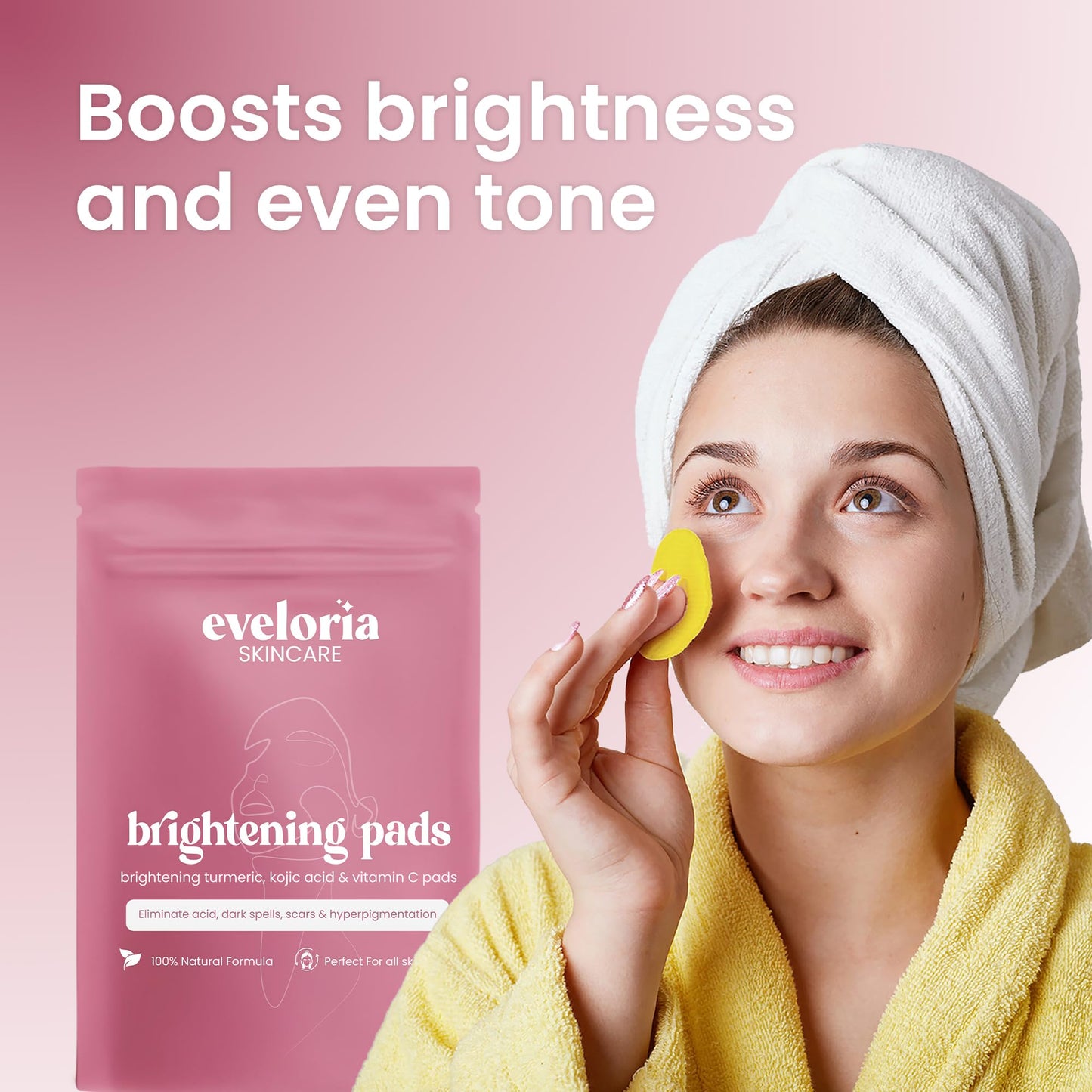Eveloria™ Turmeric & Kojic Acid Toner Pads for Face – Brightening & Dark Spot Toner Pads with Vitamin C – Exfoliating Facial Toning Pads for Pore Minimizing, Uneven Tone & Acne Prone Skin (30 Pads)