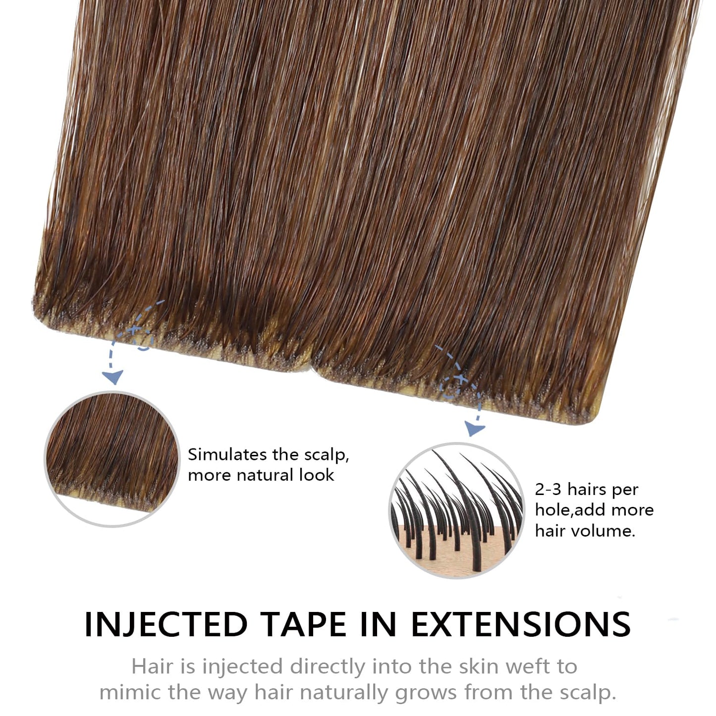 COOKAYU Invisible Tape in Human Hair Extensions, Medium Brown Injected Tape ins Real Human Hair Seamless Extensions 20pcs 30g 14Inch