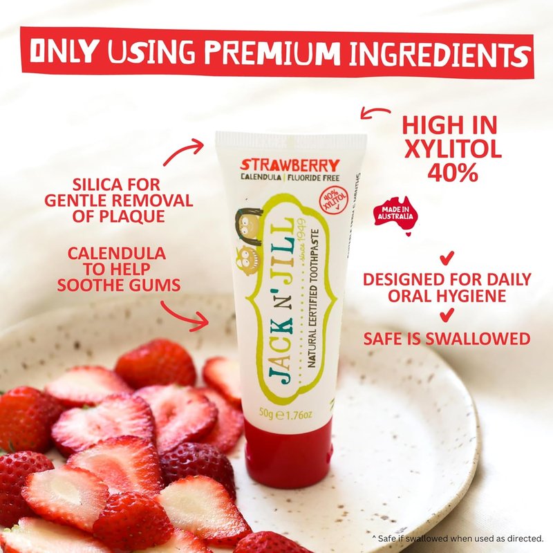 Jack N' Jill Natural Kids Toothpaste - Fluoride-Free, Gentle Cleaning & Gum Soothing | Berries N' Cream, 1.76 oz (Pack of 6)