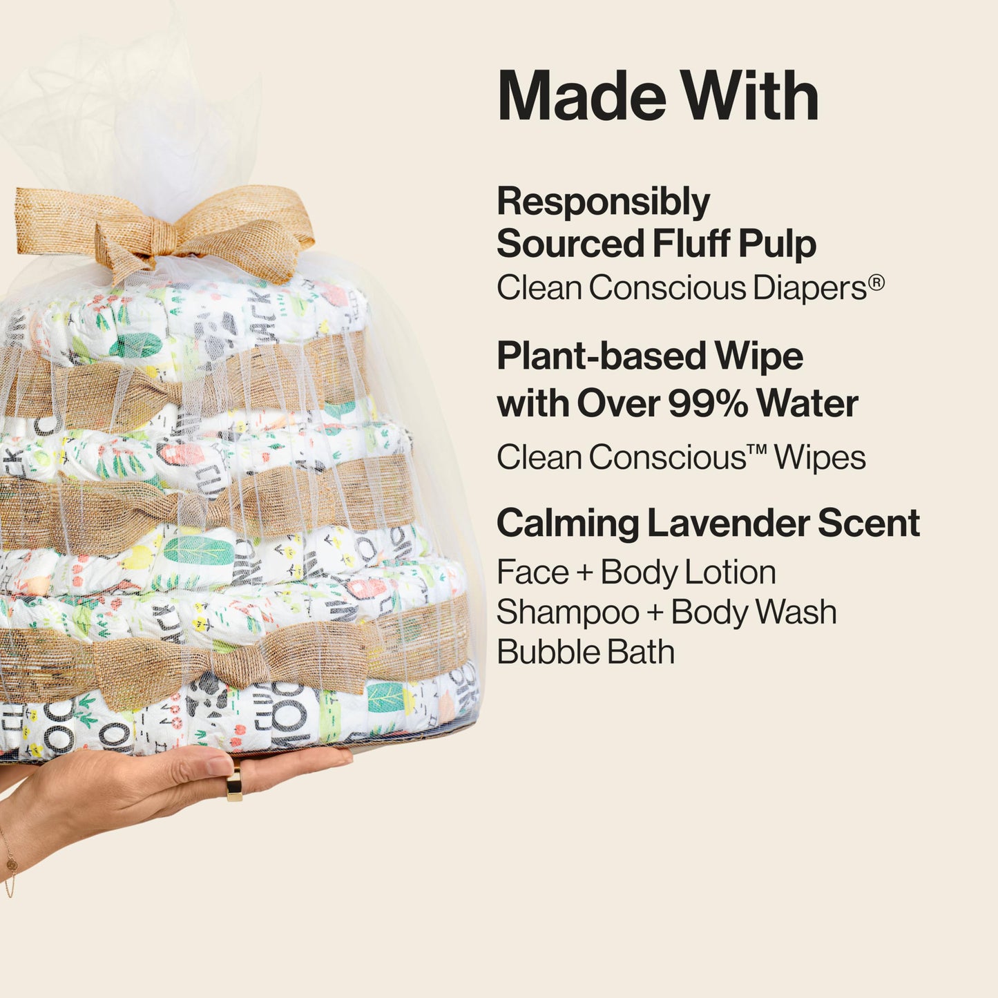 The Honest Company Deluxe Diaper Cake Diapers Baby Personal Care Plant-Based Wipes Barnyard Babies Size 1 8-14 lbs 70 Count