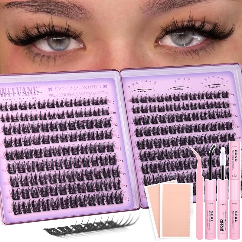 Natural Eyelash Clusters Kit - 216 Pcs Wispy Anime Lashes 10-16mm | Fairy Manga Lash Extensions with Glue & Tape