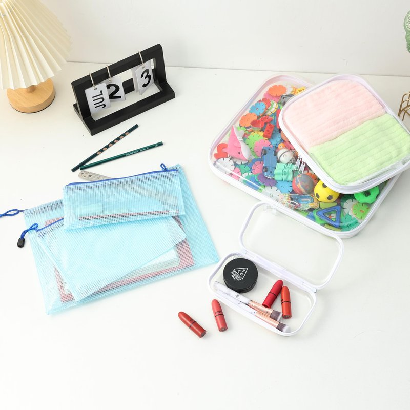 Nyeems Hard Shell Clear Makeup Bags, Transparent Zipper Pouches, 3 Each, Combo Pack, 6 Pcs Set, Transparent Zippered Pouch, Bliss Bins, Clear Pencil Pouch, Hard Plastic Zipper Bag