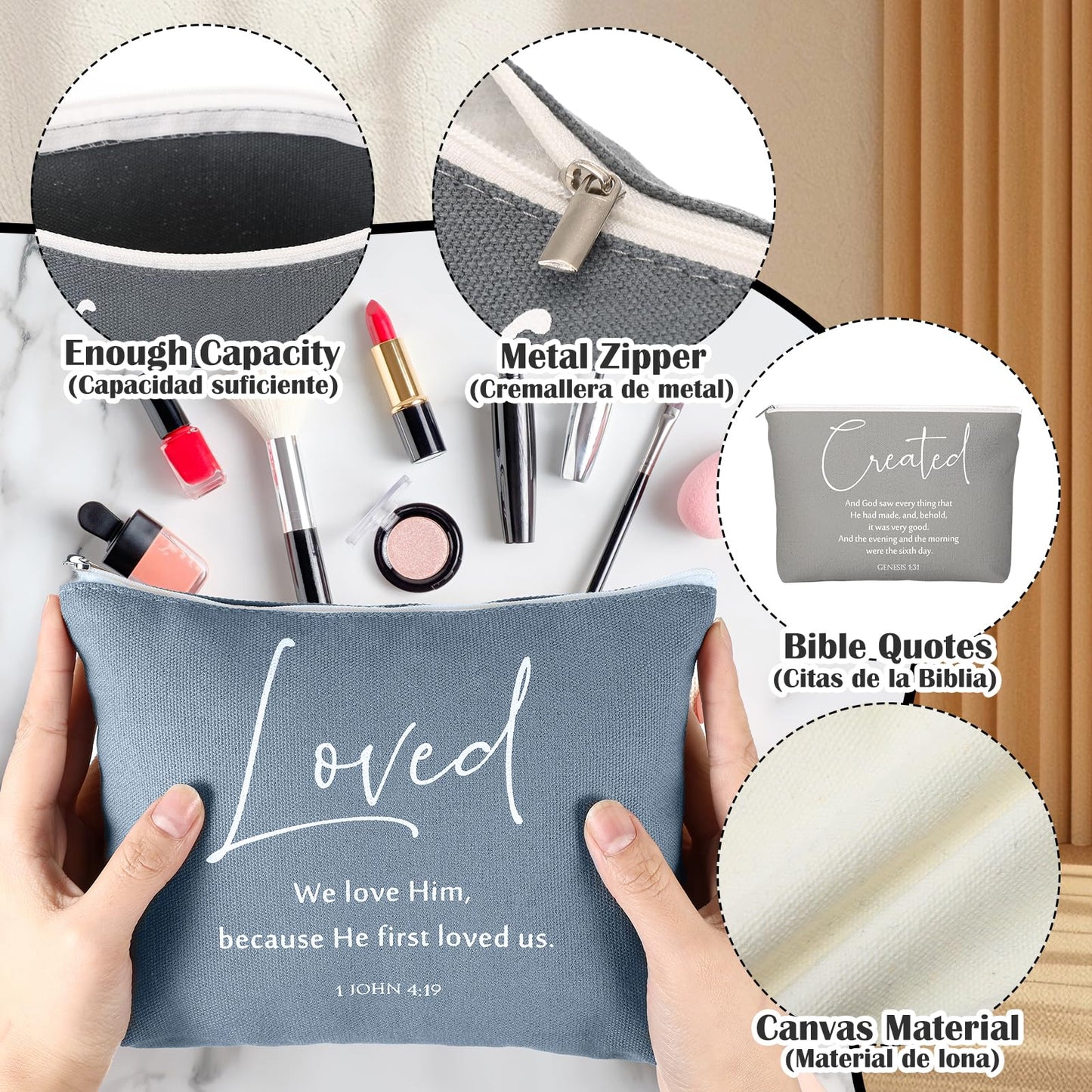 Huhumy 20 Pcs Christian Gifts for Women Bulk Religious Bible Verse Makeup Bag Inspirational Scripture Cosmetic Bag with Zipper VBS Graduation Church Favors for Ladies(Bright,Bible Words)