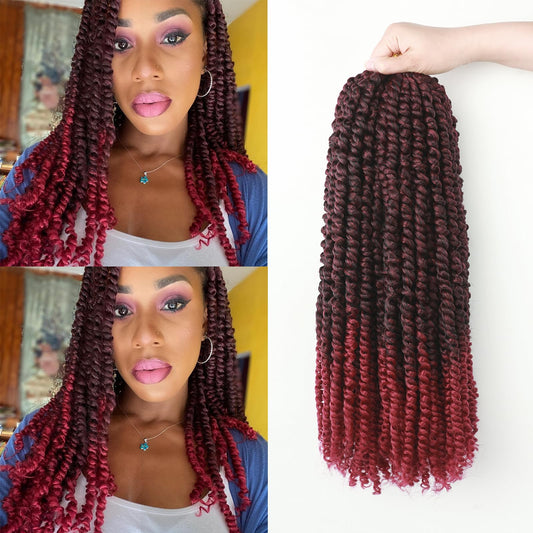 18 Inch Crochet Passion Twist Hair Pre Looped 8 Packs Crochet Hair, Pre Twisted Passion Twist Crochet Hair Ombre Burgundy Synthetic Bohemian Twist Braids Hair for Black Women