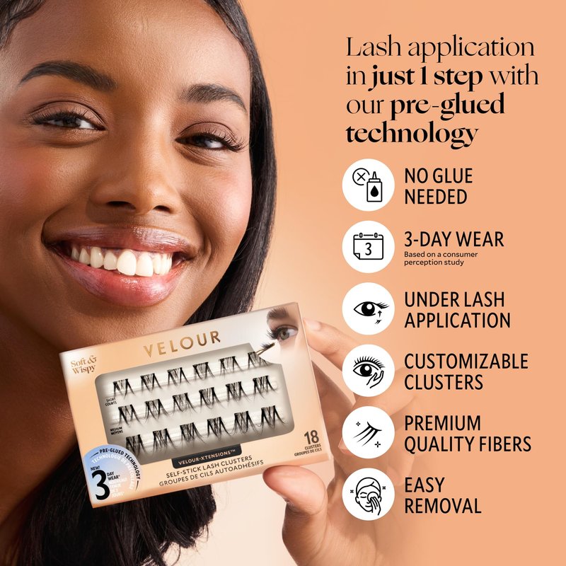 Velour-Xtensions™ Self-Stick Lash Clusters Everyday Natural, Self Adhesive Eyelashes with 18 Underlash Clusters, New No Glue Technology for Lightweight Effortless Lash Look at Home
