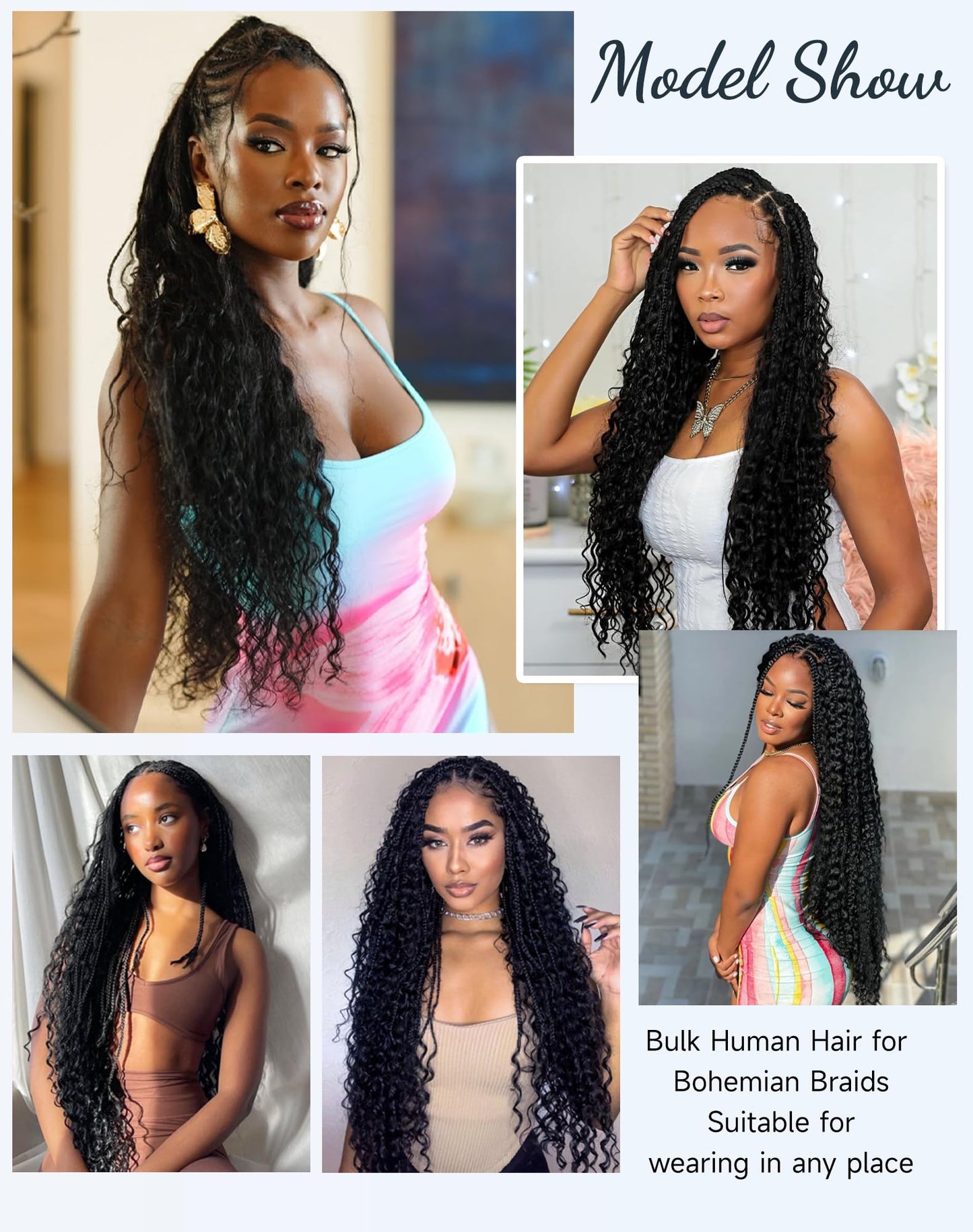 Human Braiding Hair For Boho Braids 110g Curly Boho Hair For Braiding Knotless 12A 100% Unprocessed Brazilian Virgin Hair Extensions Bulk Bohemian 4 Bundles/Pack Natural Color 20Inch