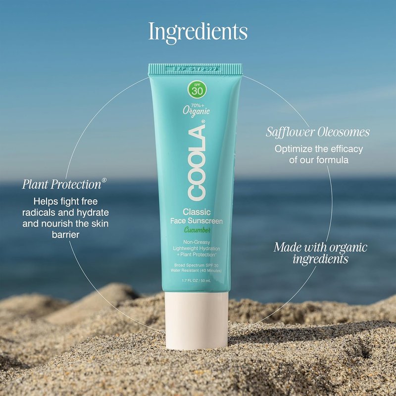 Coola Organic Face Sunscreen SPF 30 - Vegan Cucumber Sunblock Lotion for Daily Protection | 1.7 Fl Oz