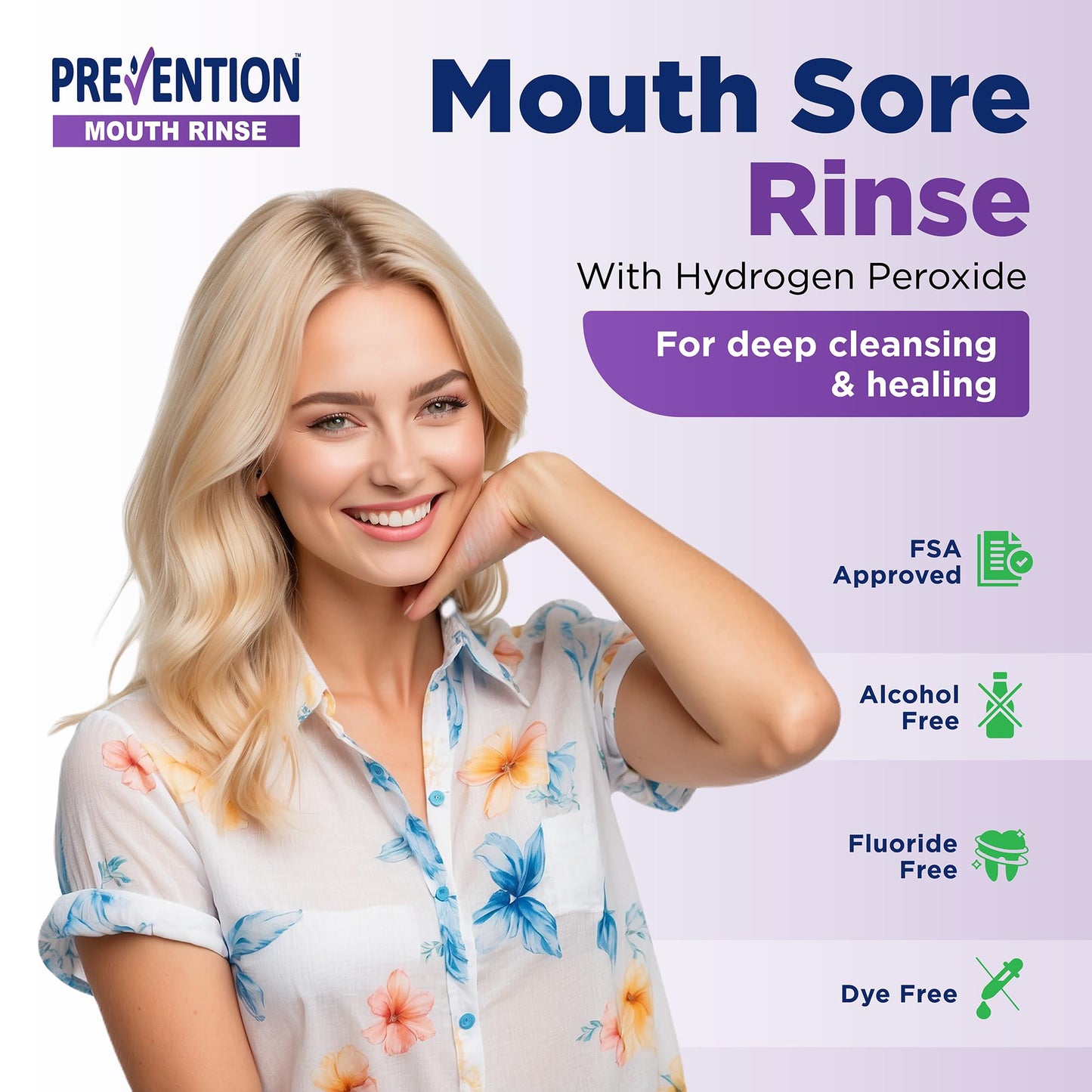 Prevention Mouth Sore Mouth Rinse, Canker Sore Treatment, Oral Pain Relief Mouthwash for Ulcers and Sores, Braces, with Hydrogen Peroxide, Alcohol-Free, Fluoride Free, 16 oz, Soothing Mint, 2 Pack
