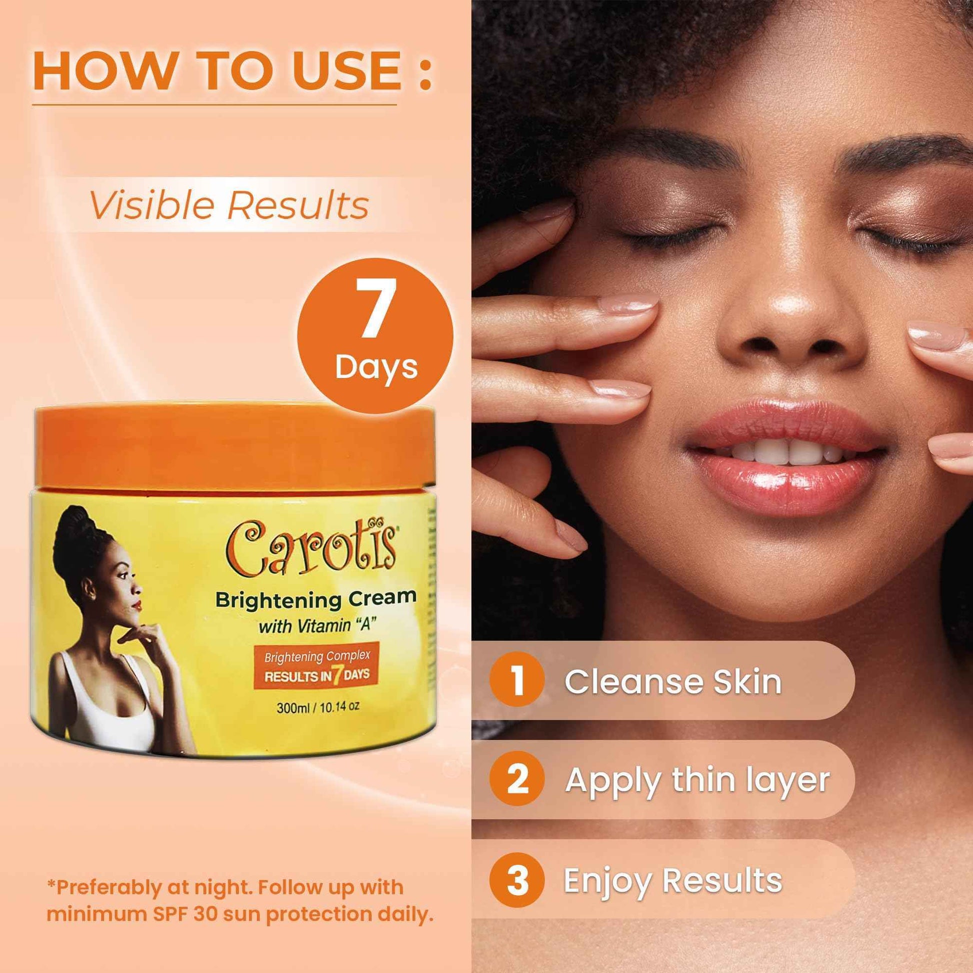 CAROTÏS, Skin Brightening Cream – 300ml / 10.14fl oz – 7 Day Night Cream for Uneven Skin Tone, with Vitamin A