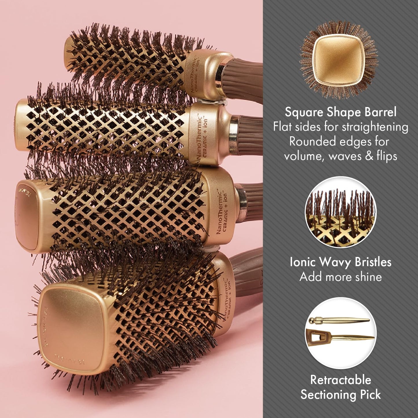 Olivia Garden NanoThermic Ceramic Ion Hair Brush | Professional Blowout Tool for Normal to Thick Hair - 2" Barrel