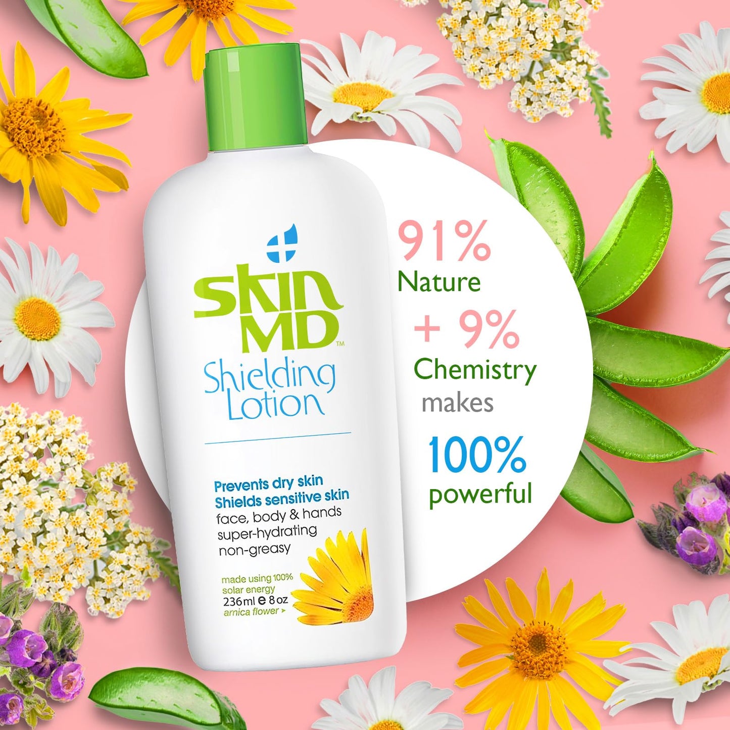 Skin MD Shielding Lotion Hydrating Body Lotion for Sensitive Skin with Dispenser | Non-Greasy, Fast-Absorbing Moisturizer with Plant-Based Ingredients, Eczema & Psoriasis Relief - 8oz Pump