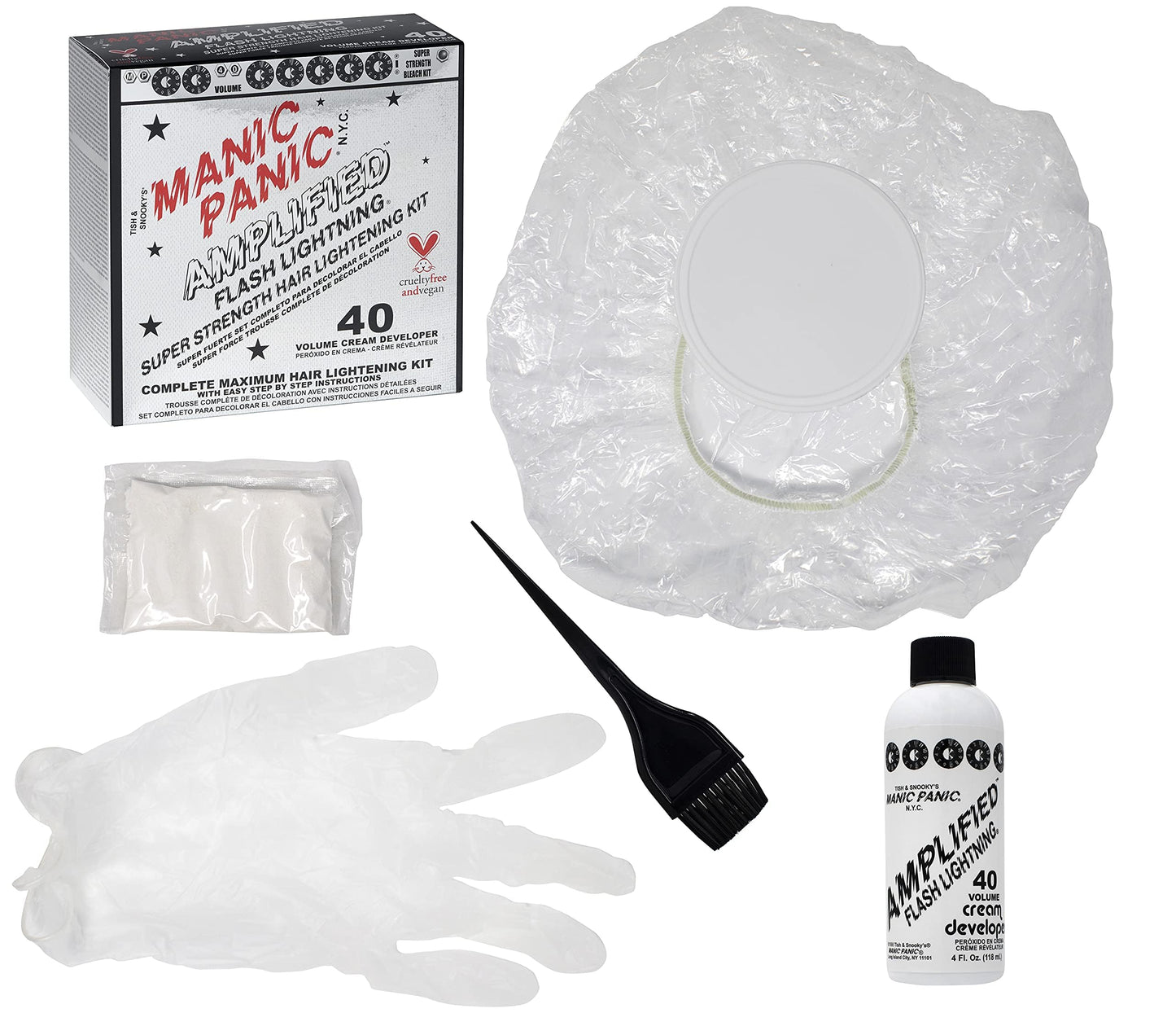 MANIC PANIC Flash Lightning Hair Bleach Kit - 40 Volume Developer + Bleach Powder - Lifts Hair Color Up to 7 Levels - Lightener for Extra Dark Shades - Vegan & Cruelty-Free (3 Pack)