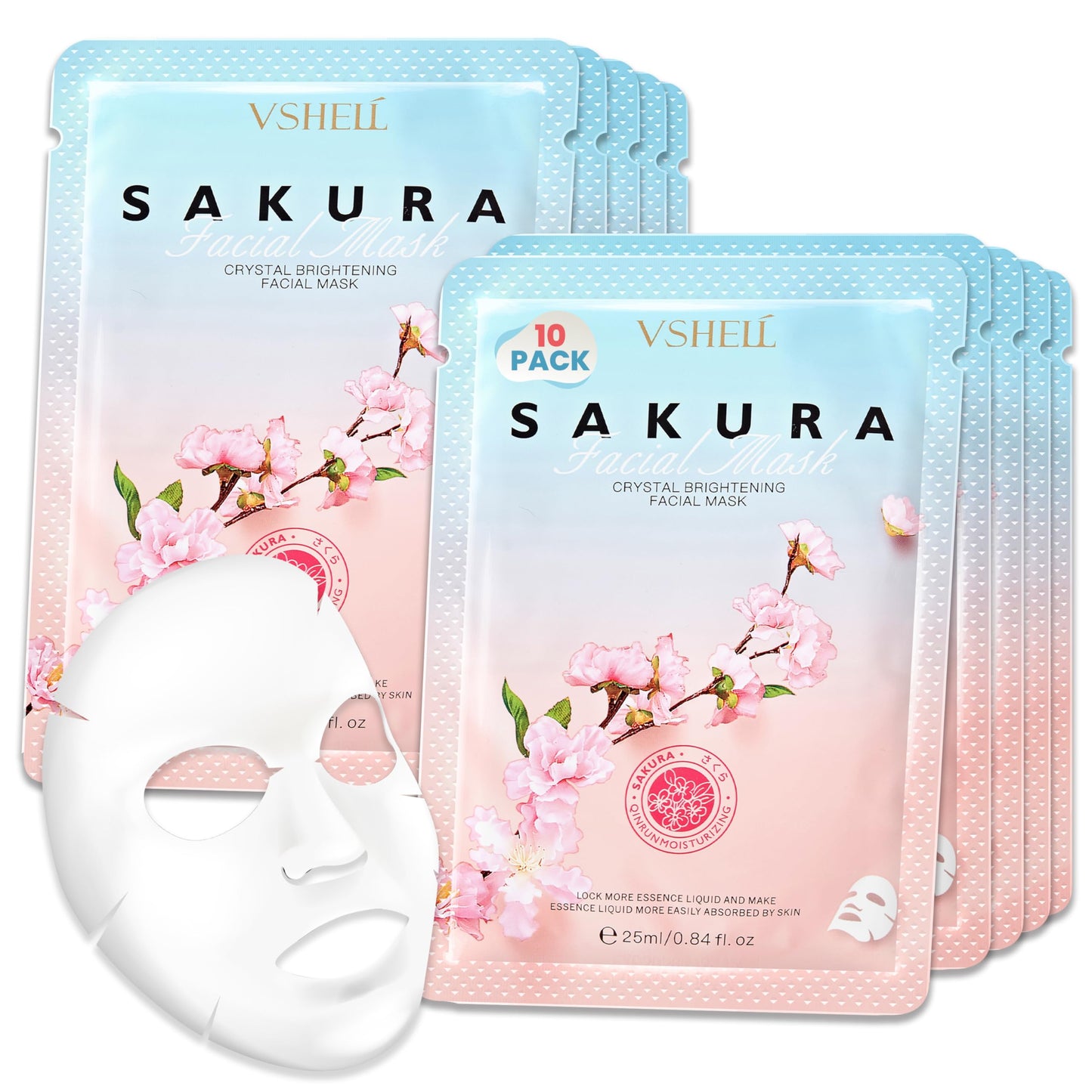 Brightening Face Sheet Mask, Set of 10 - Japanese Hydrating Beauty Skincare with Sakura Extract for Women and Men - Moisturising Anti Aging Facial Treatment - Ideal for Sensitive Skin