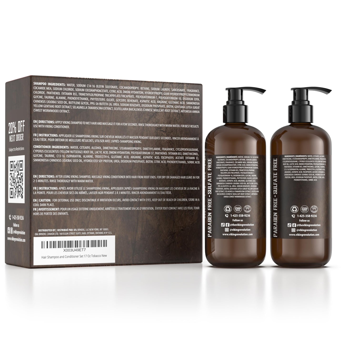 Viking Revolution Sweet Tobacco Mens Shampoo and Conditioner Set with Biotin and Jojoba Oil - Natural Hair Shampoo and Hair Conditioner for Men with Vitamin B5 - Mens Shampoo for Thinning Hair (17Oz)