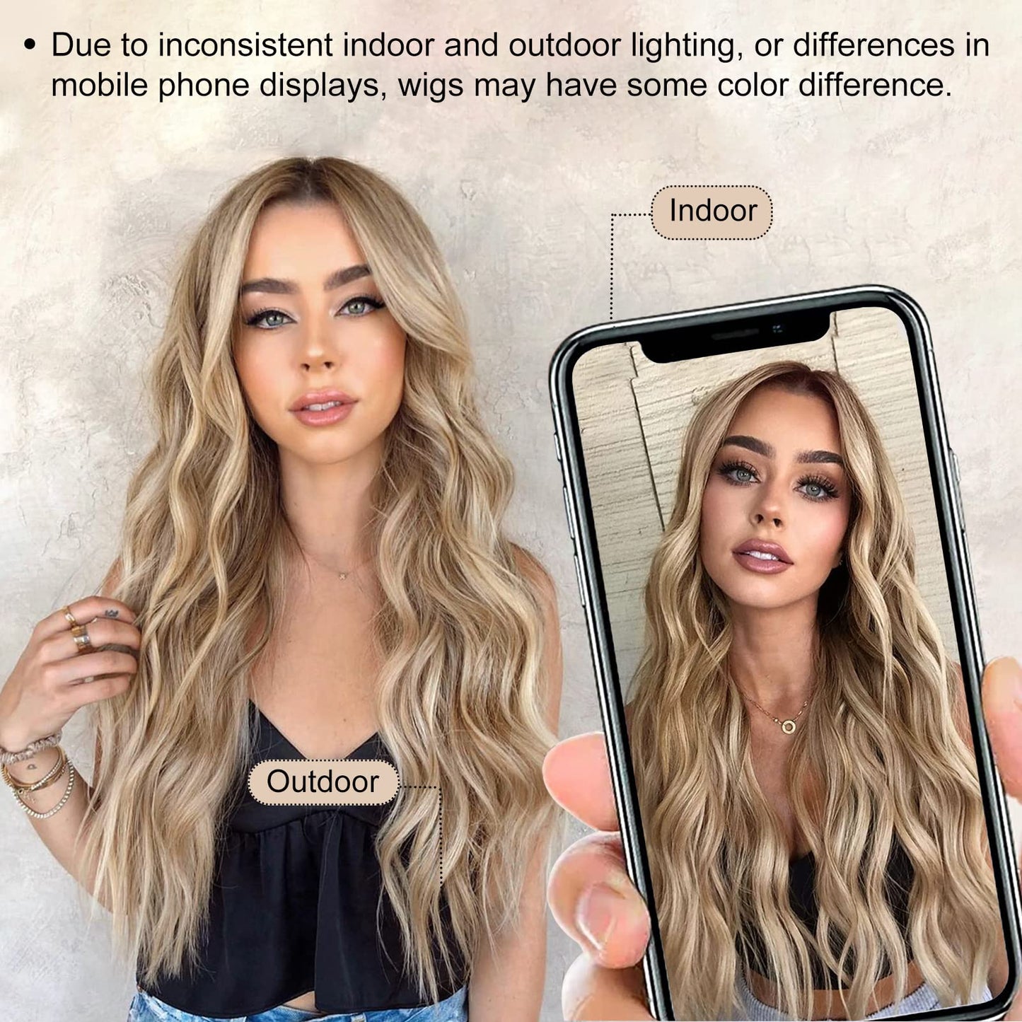 AISI QUEENS Long Blonde Wigs for Women, Ombre Blonde Wavy Synthetic Curly Hair Wigs Natural Looking Middle Part Heat Resistant Fibre for Daily Party Use 24 Inch