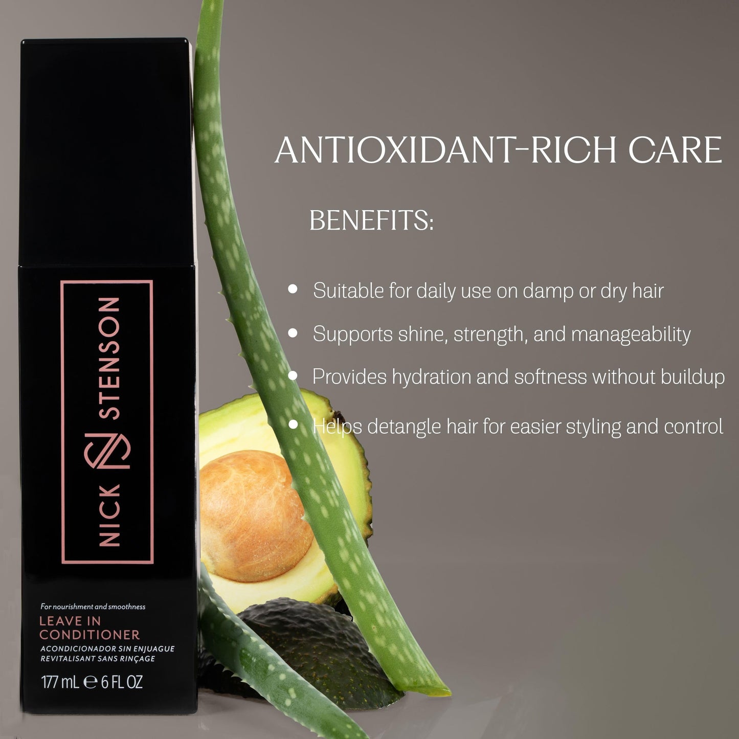 Nick Stenson Leave-In Conditioner, Hydrating Leave-In for Color-Treated & Highlighted Hair - Adds Shine, Smoothness & Provides Strength & Manageability - Color-Safe Vegan - 6 oz