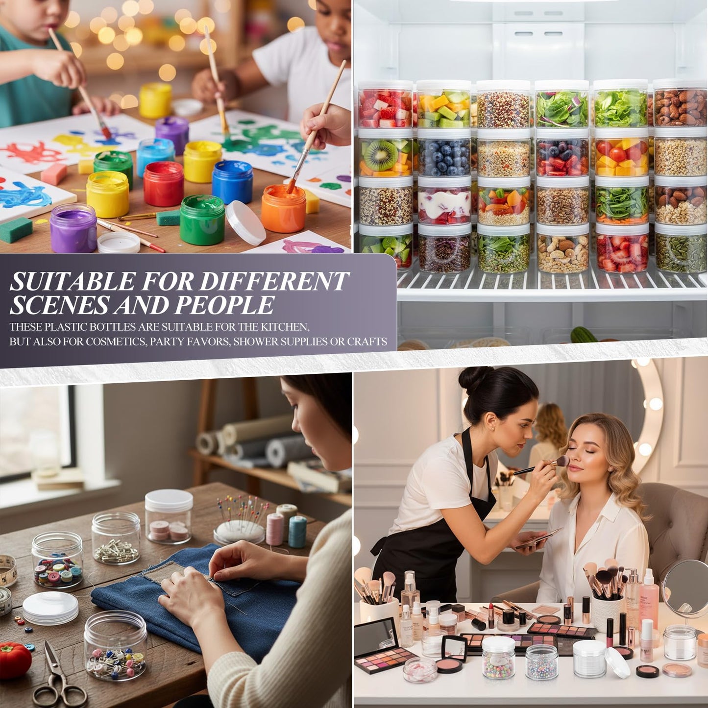 Patelai 60 Pcs Plastic Containers with Lids, Round Leakproof Cosmetic Containers, Multipurpose Storage Jars for Makeup, Lotion, Ointment, Rhinestone Samples, Dry Food and Toiletries(White,6 oz)