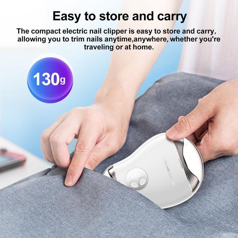 Electric Nail Clipper - LED Light & 3 Speed Rechargeable Fingernail Trimmer | Safe for Babies, Seniors & Adults