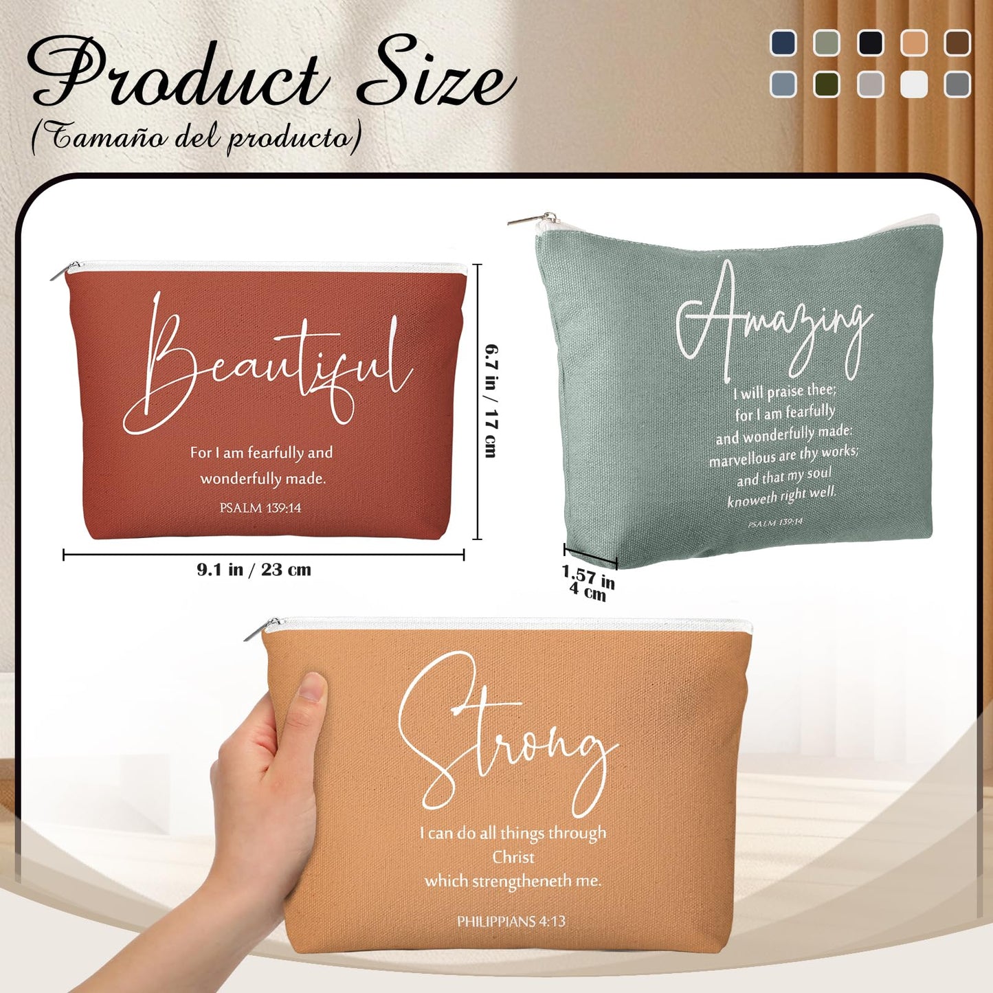 Huhumy 20 Pcs Christian Gifts for Women Bulk Religious Bible Verse Makeup Bag Inspirational Scripture Cosmetic Bag with Zipper VBS Graduation Church Favors for Ladies(Bright,Bible Words)