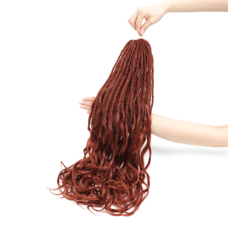 Aguacor Loose Wave Dreadlocks Synthetic French Curly Double Ended Dreadlock Extensions 24inches 30 Strands Thin Soft Red Brown Spanish Curly DE Dreadlock Extensions for Women (30 Strands, 350#)
