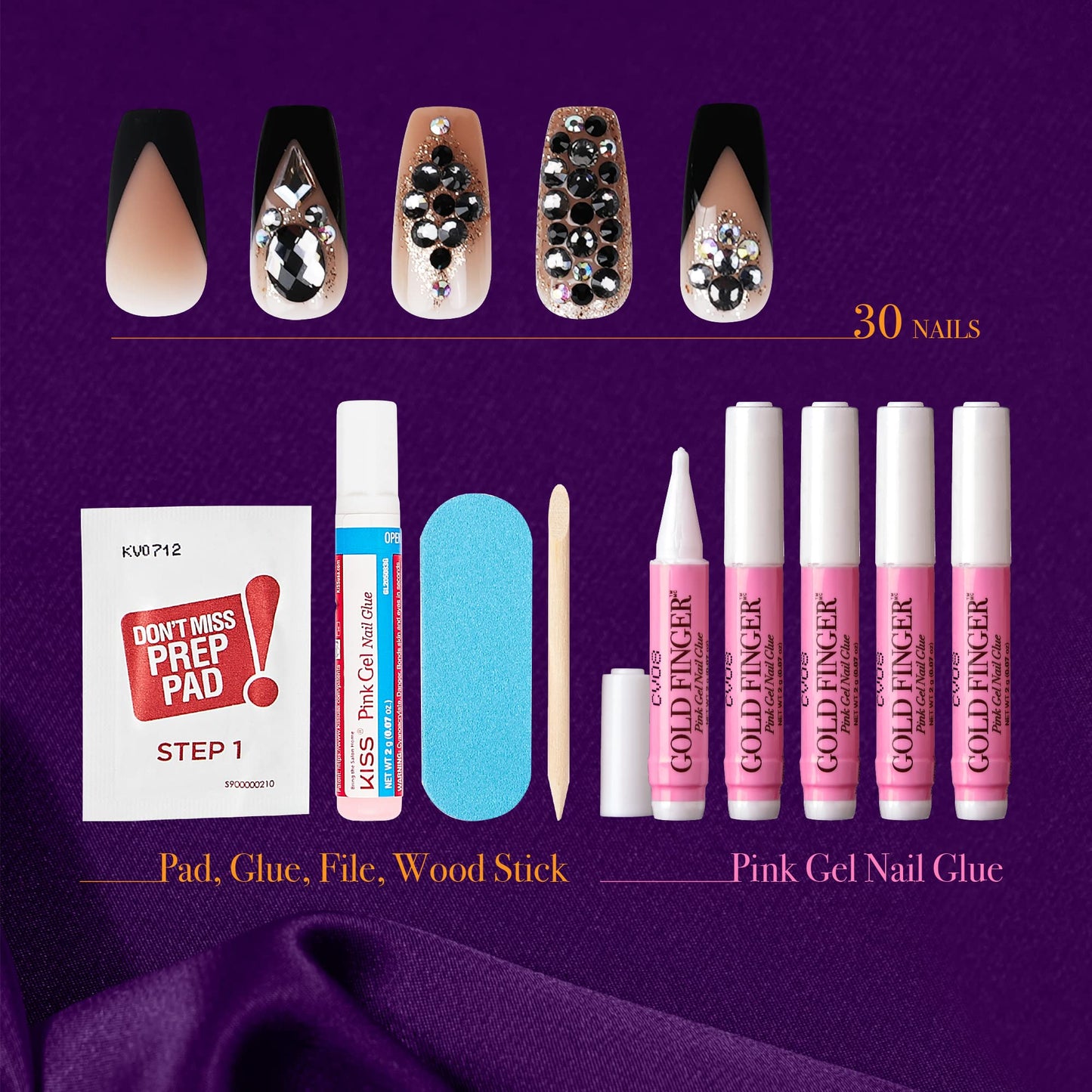 GOLDFINGER Premium False Nails Glue On Nails Press On Nails Glue Included (Breakme)