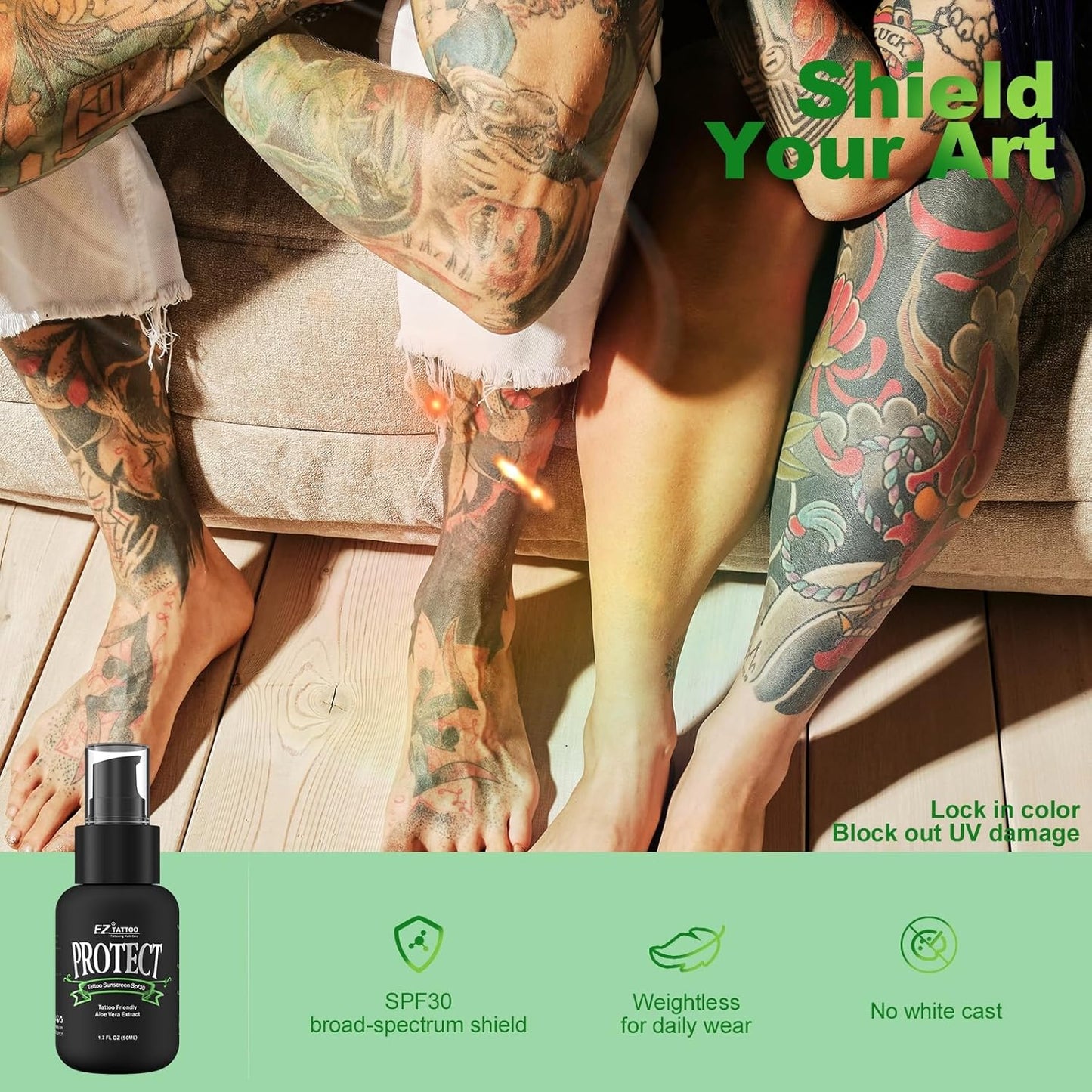 Tattoo Aftercare Kit - 1.7oz Cream & Sunscreen SPF 30 | Natural Healing & Protection Bundle