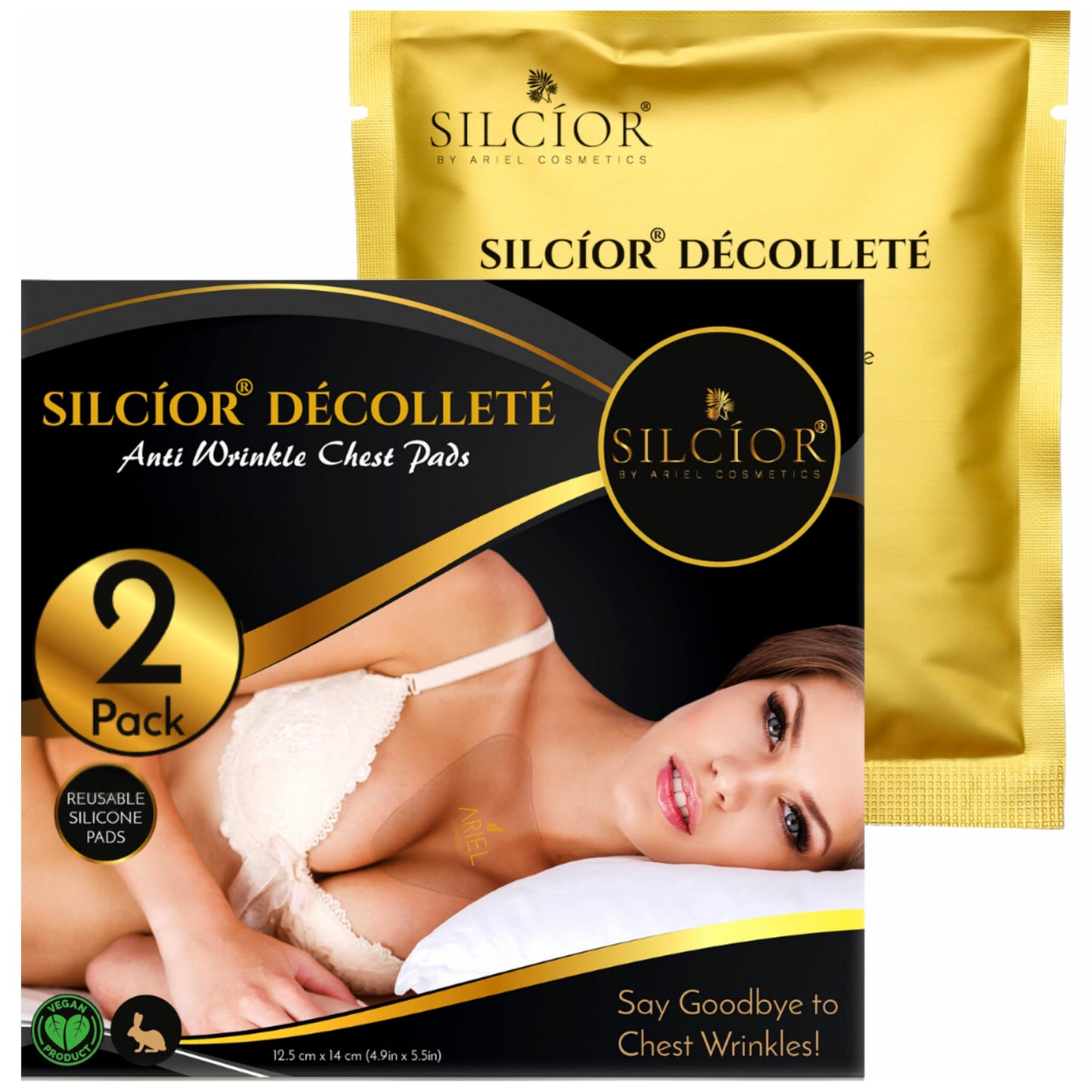 SILCIOR 2 PACK Silicone Chest Wrinkle Pads, Reusable Anti-Wrinkle Decollete Patches, Overnight Chest Smoothing Pads for Fine Lines, Skin-Firming Crepe Pad