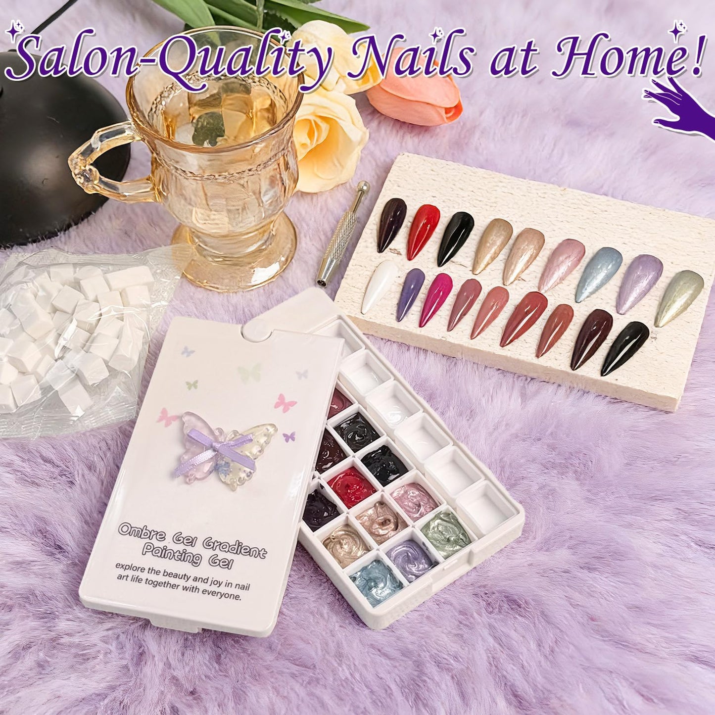 GJYUQHUA 18 Colors Patting Gel Polish & Tools Kit - Pat Pat Gel Polish Palette for Ombre Nails，UV/LED Cured Gradient Blooming Manicure Kit DIY with Nail Sponges & Tools