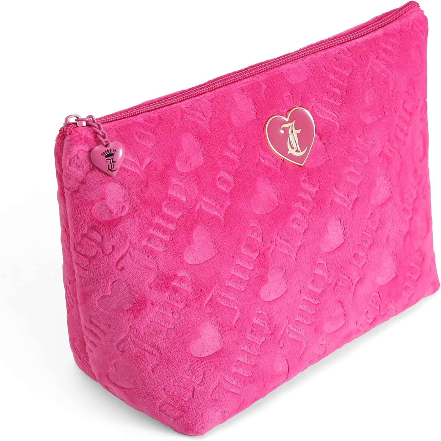 Juicy Couture Hot Pink Makeup Bag - Terry Cloth Cosmetics Organizer for Travel Essentials | Zip Pouch