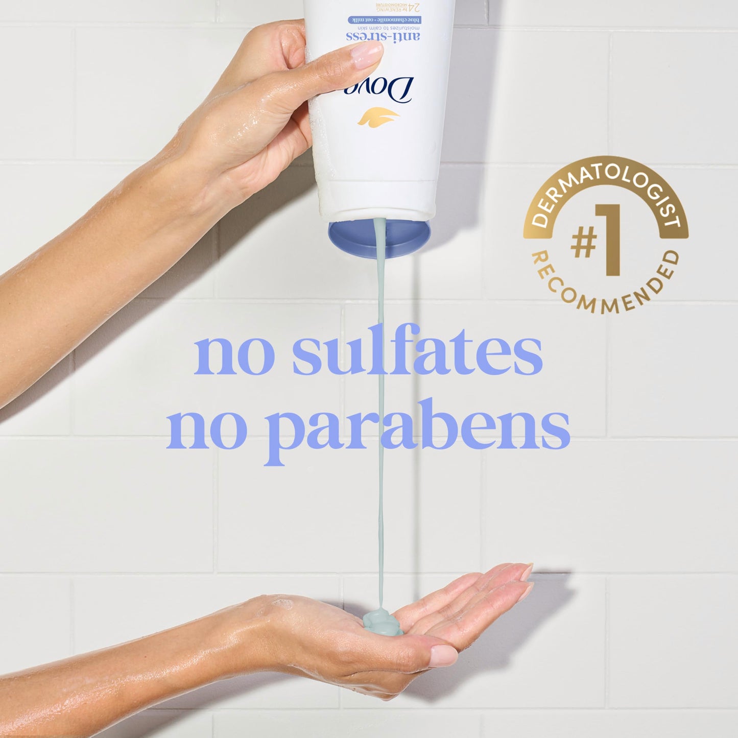 Dove Body Wash with Pump 3 Count Anti-Stress Blue Chamomile & Oat Milk, for 24hr Lotion-Soft Skin Moisturizing Skin Cleanser with No Sulfates No Parabens