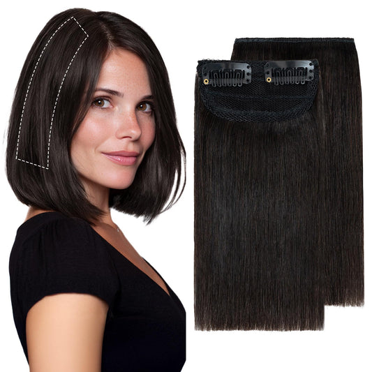Charites Clip in Hair Extensions Real Human Hair Short Extensions for Women Adding Volume 2 Pcs Invisible Clip on Hairpieces with Thinning 10 Inch Natural Black