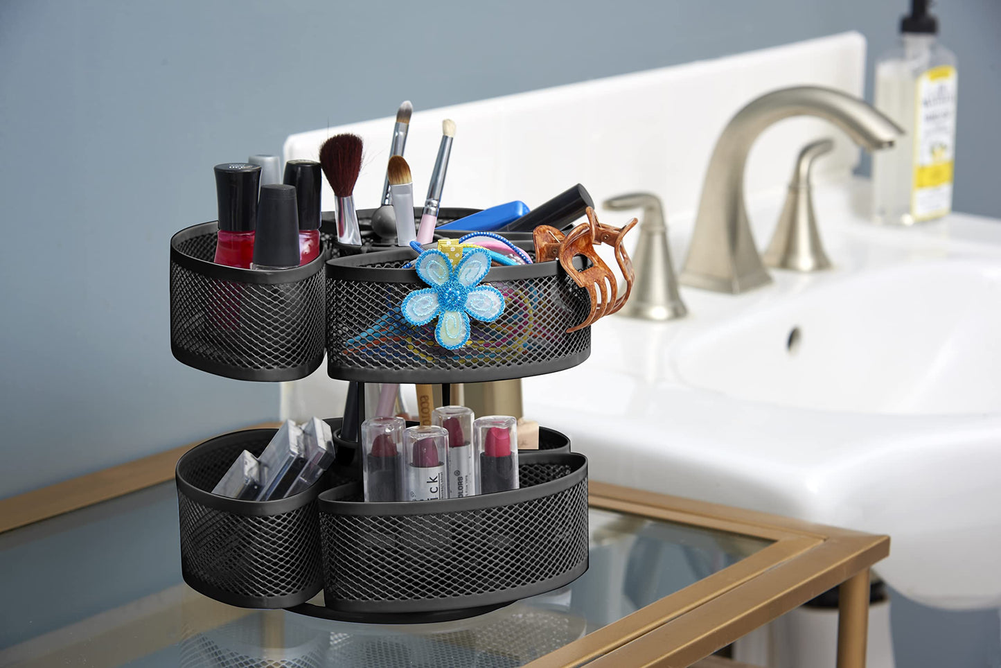 Nifty Organizing Carousel – Black Powder Coat Finish, Spins 360-Degrees, Cosmetic Bathroom or Bedroom Vanity Storage, Beauty Supplies Organizer, Lazy Susan Platform