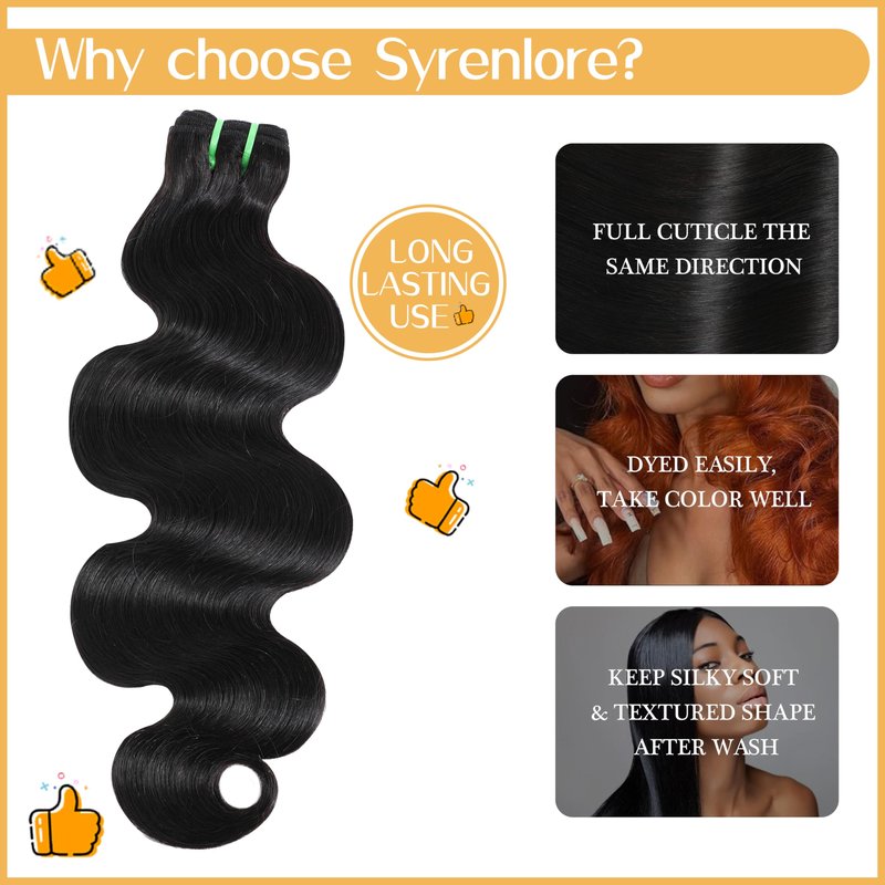 Syrenlore Raw Vietnamese Human Hair Bundles Body Wave Sew In Thick Bundles 100% Real Unprocessed Raw Vietnamese Virgin Human Hair Bundles Bodywave Quick Weave Single Bundle for Black Women 10 Inch