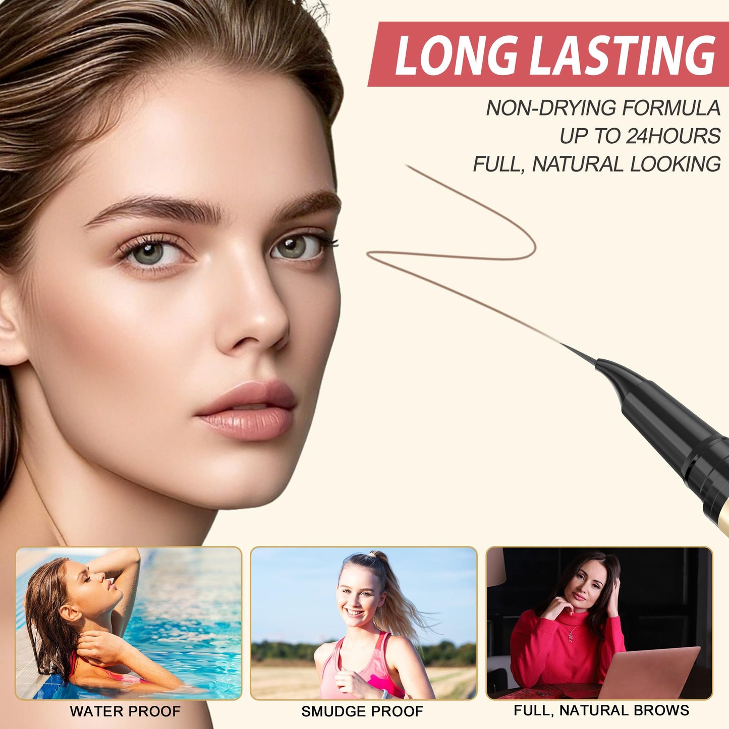 LAVONE Eyebrow Pen, 2-in-1 Waterproof Microblading Brow Pencil, Brown