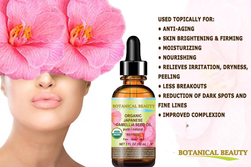 Botanical Beauty Japanese ORGANIC CAMELLIA Seed Oil. 100% Pure Natural Undiluted Refined Cold Pressed Carrier Oil to revitalize and rejuvenate the hair, skin and nails. 4 Fl. oz 120 ml