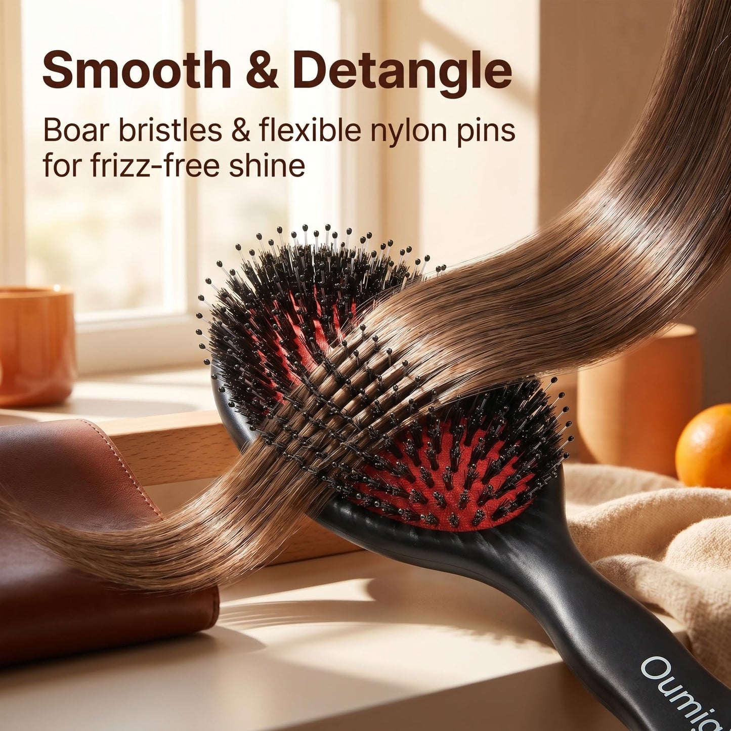 OUMIGIZ Boar Bristle Hair Brush Since 1965 British Craftsmanship, Handmade Natural Wood Slick Back Hairbrush, Gentle Detangling Smoothing Women Men Kids Curly Thick, Fine Hair