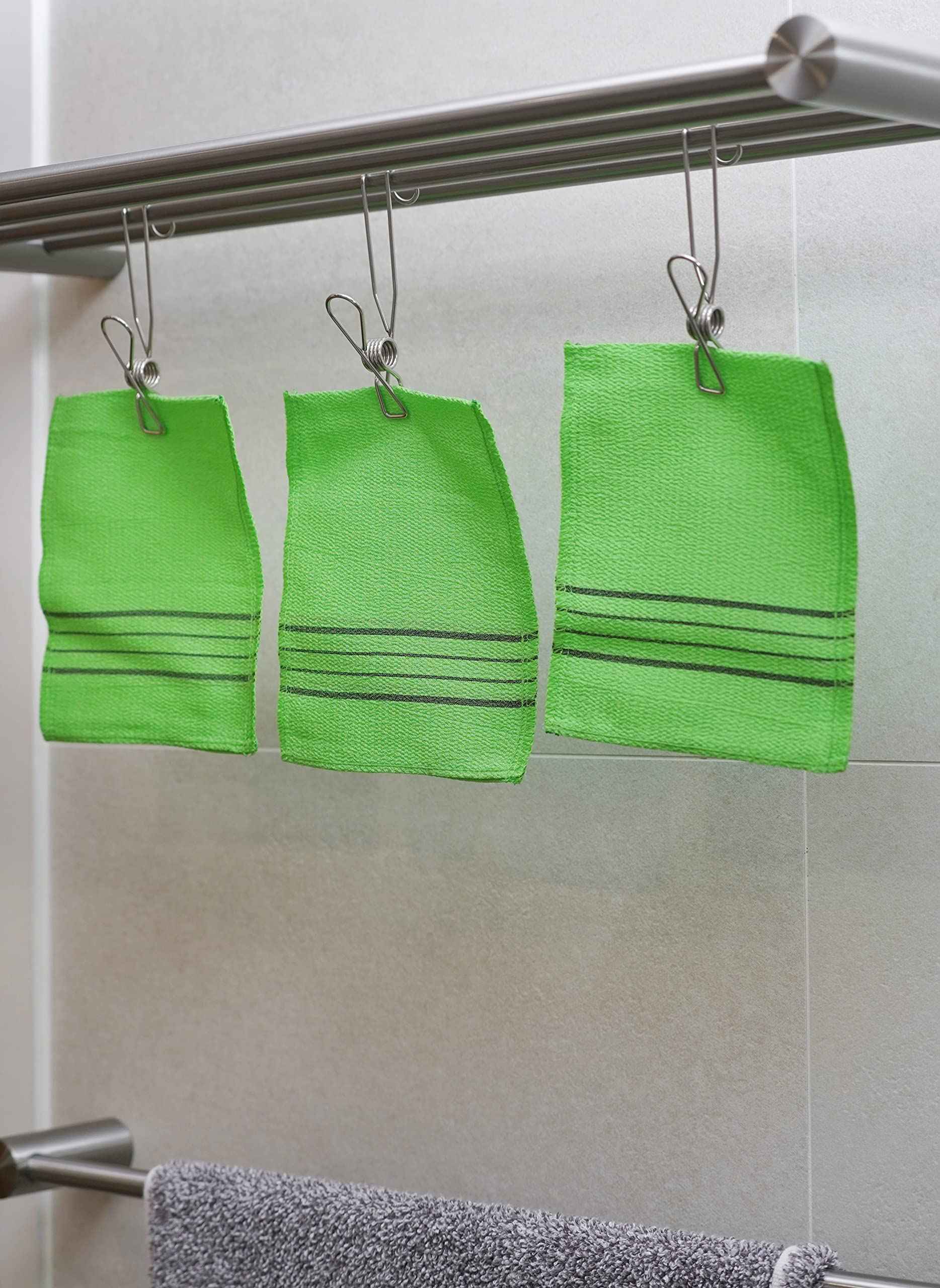 Sofrien New Korean Exfoliating Towel Washcloth Mitts, Korean Itaaly Shower and Bath Towel (6.29 x 5.3 Inch, Green) Made in Korea (Green, 30 Pcs)