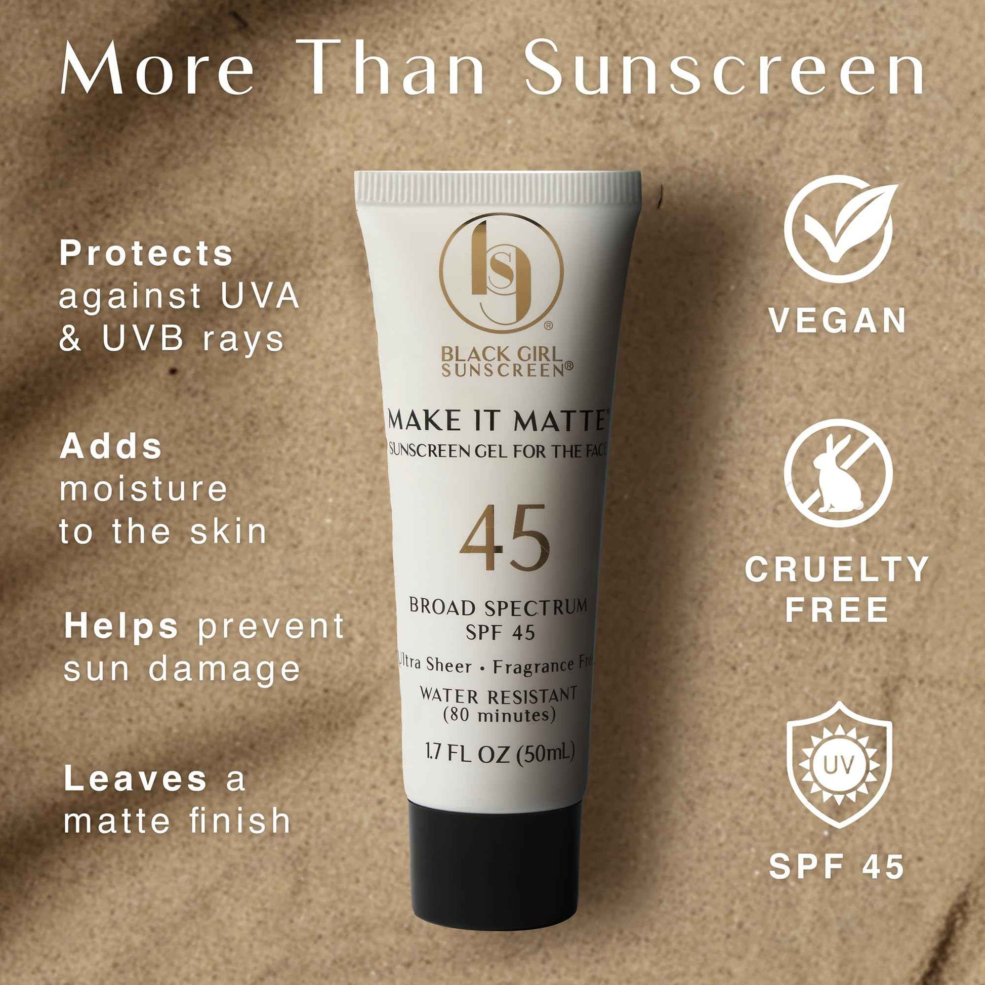 BLACK GIRL SUNSCREEN Make It Matte SPF 45 - Clear Face Sunscreen - No White Residue, Broad Spectrum, Matte Finish, Vegan (Ships with Black or Gold Cap)